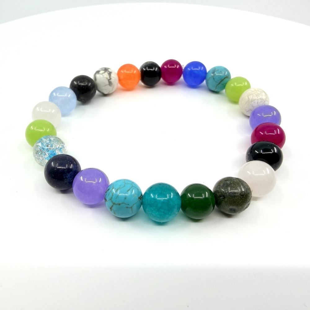 Turquoise Howlite Quartz Chakra Bracelet Stretch Rainbow Statement